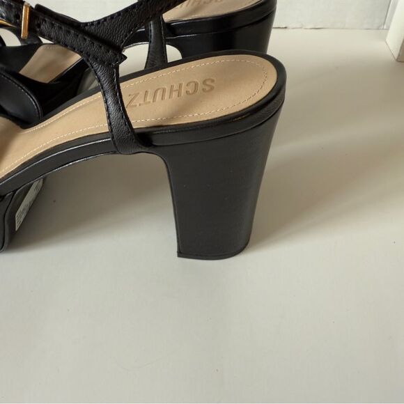 Schutz Women’s Keefa Chunky Leather Black Platform High Heel Sandal Size 11 - Picture 6 of 10